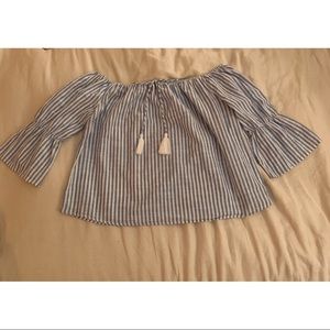 Papaya Blue and White Stripe Off The Shoulder Top